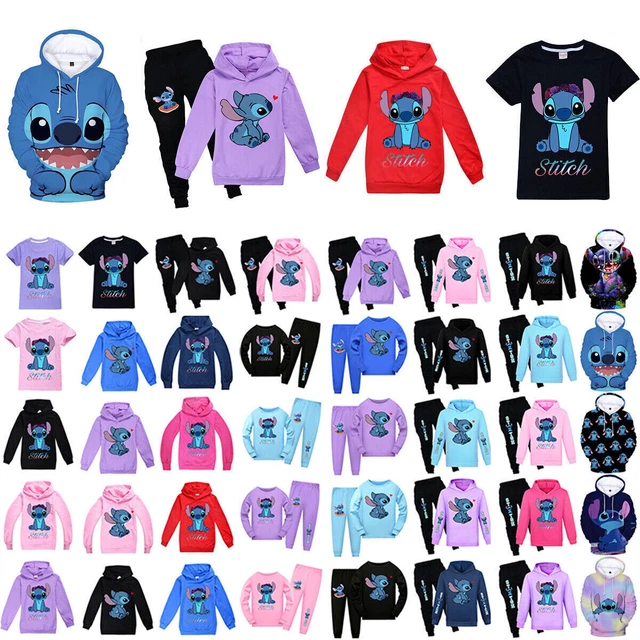 Kids Lilo and Stitch Autumn Sweatshirt Hooded Tops & Pants Tracksuit Outfits Set