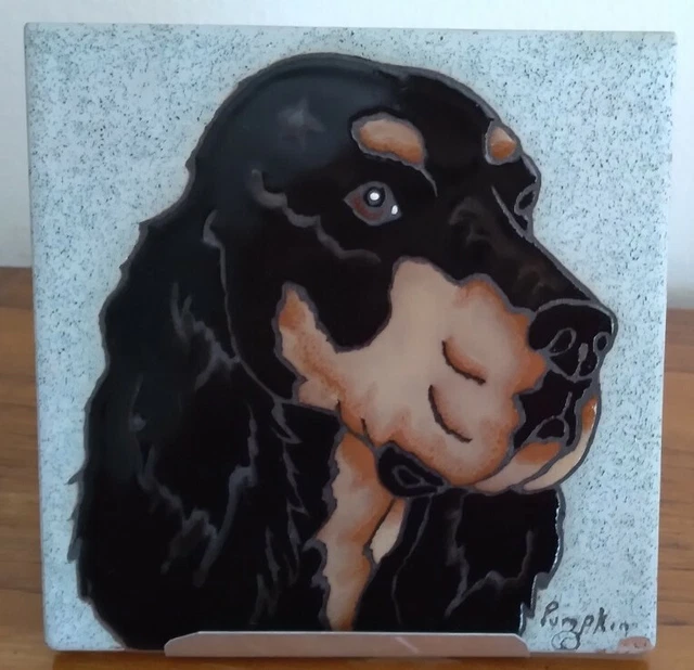 Terra Cotta 6"x 6" Tile w/ Glazed Gordon Setter Good Condition