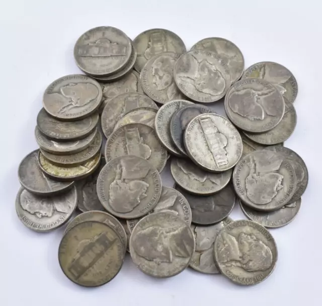 (40) Roll 1942-1945 Wartime 35% WWII Jefferson War Silver Nickel $2 Face Bulk