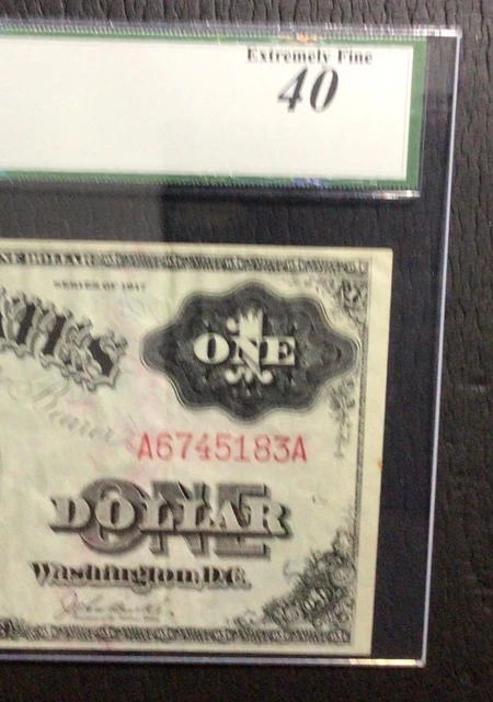 1917 $1 RED US Legal Tender "LARGE SIZE"! "SAWHORSE"! PCGS XF 40 Certified!
