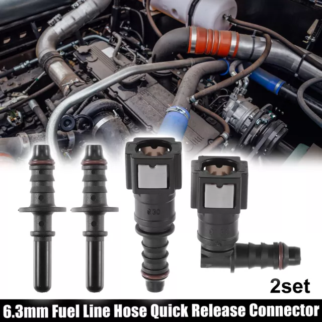 2 Set 1/4" 6.3mm SAE to 5/16" 8mm Nylon Fuel Line Hose Quick Release Connector