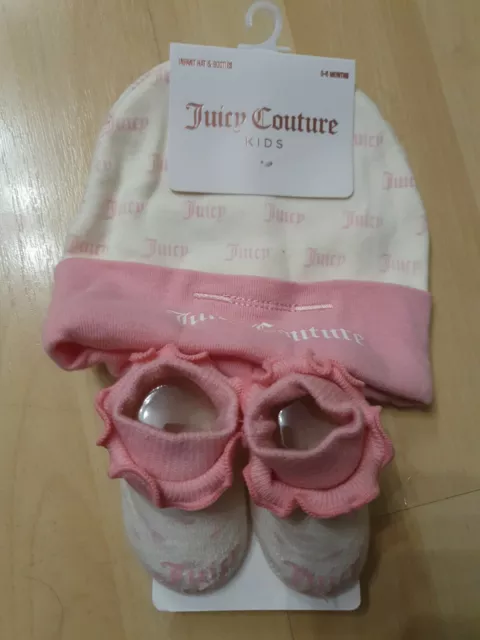 baby girl, juicy couture set, 0-6 months hat and booties