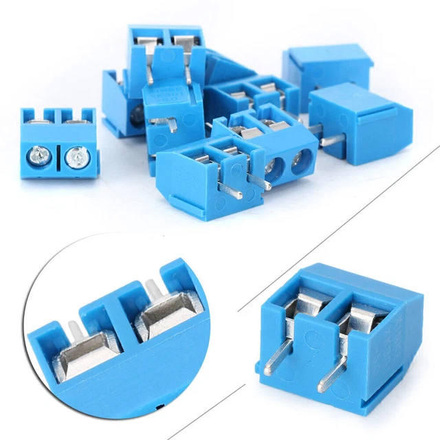 10pcs 12A 2 pin Connect Terminal Screw M2.5 Steel Zinc plated 5.00mm Blue