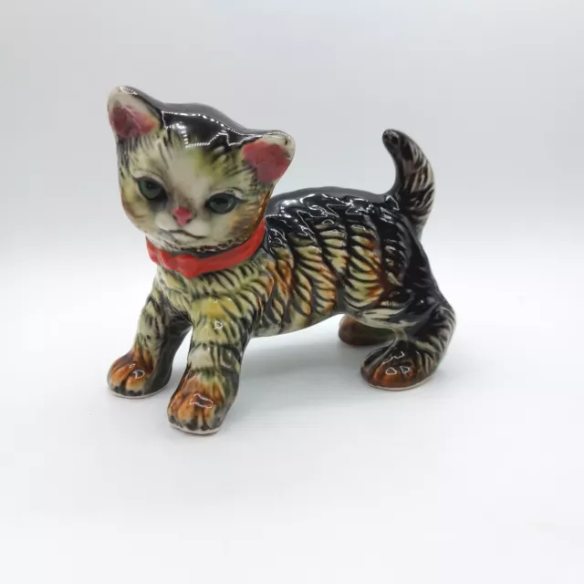 Standing Feline Gray Tabby Cat Kitten Figurine With Realistic