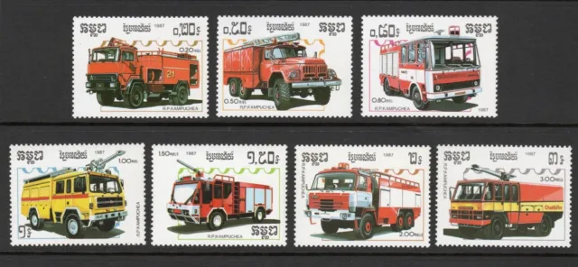 Cambodia Scott #823-829 MNH, Fire Engine, Truck