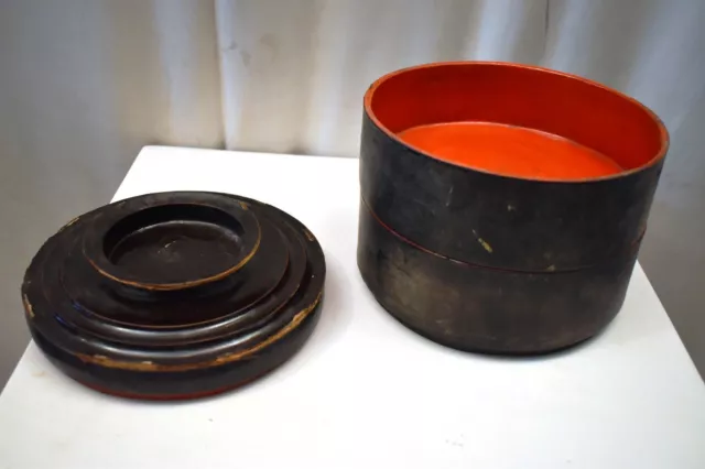 Antique Burmese Lacquerware Lunch Box Storage Container Black Collectibles Rare"