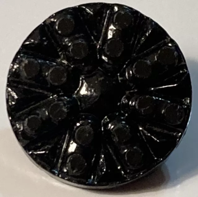 Antique Jet Black Glass Button Beaded Starburst Relief Tunnel Shank 9/16"