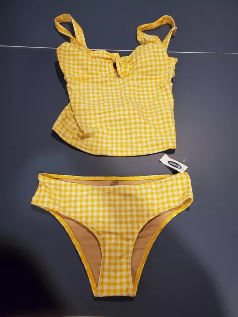 Old Navy Women's Size M Bottom L Top Gingham Hipster Bikini Set Yellow/White NWT