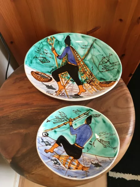 Vintage Italian Pottery Plates S.I.C.A Pair Rare Mid Century Alla Moda Ceramics