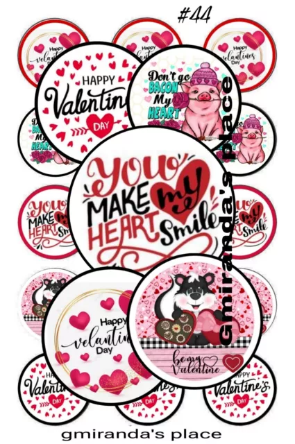 Valentine Day 1-inch Pre-Cut Bottle Cap Images Set of 15