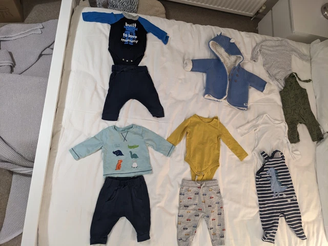 11 x 3-6 mesi vestiti bambino pacchetto grande cappotto da lettino M&S abiti abbinati