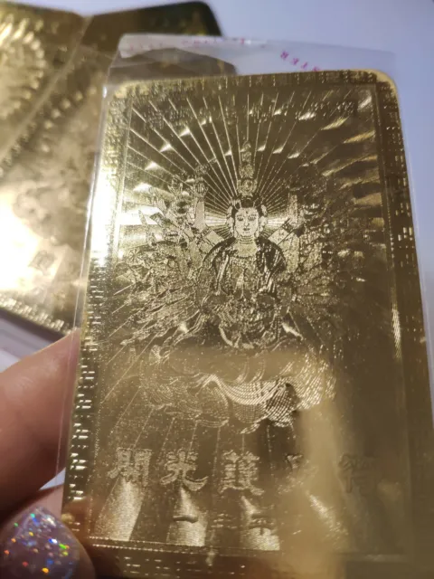 3pcs. AVALOKITESVARA #12 Gold metalWealth card Purse Money Attract Wealth  Feng