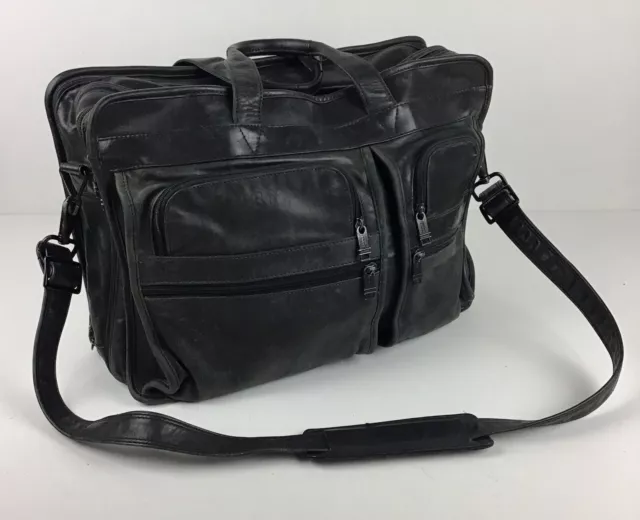 Tumi Alpha Black Napa Leather Expandable Crossbody Messenger Briefcase Bag