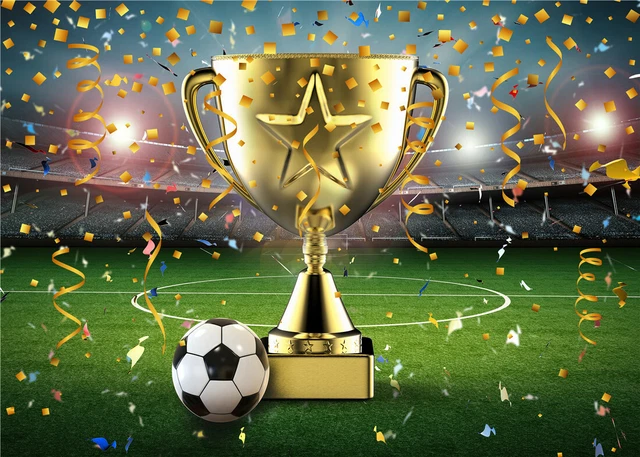 GOLD TROPHY IN Football Soccer Stadium 7x5ft Vinyl Backdrop Photo