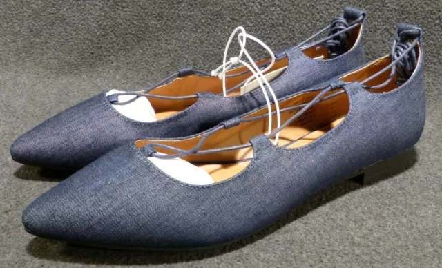 Mossimo Kady Pointed Toe, Lace-Up, Denim Blue Ballet Flats Size 8.5, 9.5, 10