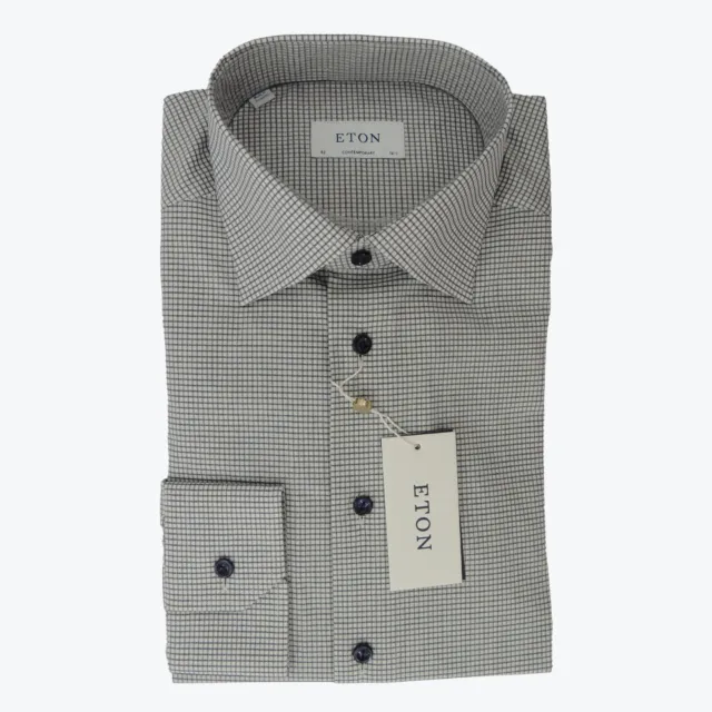 Eton Men's Contemporary Fit Shirt, Blue Micro Check, Size 42/16½
