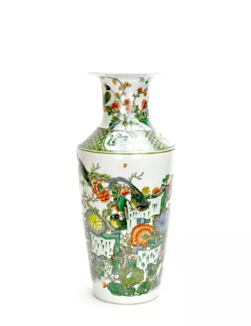 Fine Chinese Qing Kangxi MK Wucai Famille Verte BIrd & Flower Porcelain Vase