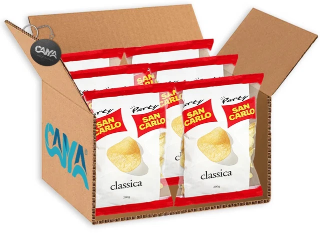 6x San Carlo Classica Patatine Gusto Classico Maxi Busta da 200g +Portachiavi