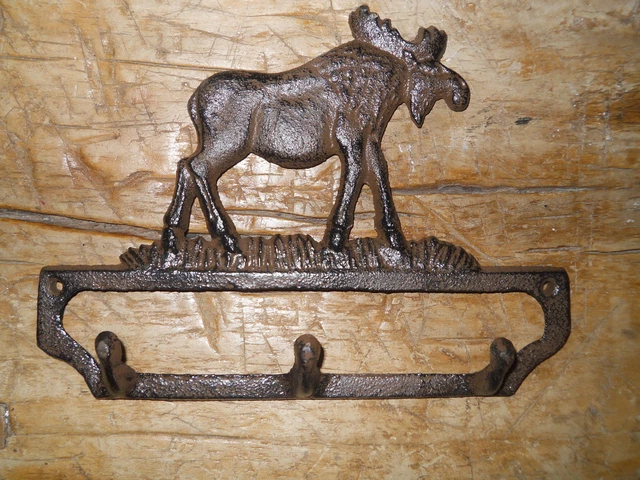 Cast Iron MOOSE Towel Hanger Coat Hooks Hat Hook, Key Rack Hunting Camp DEER