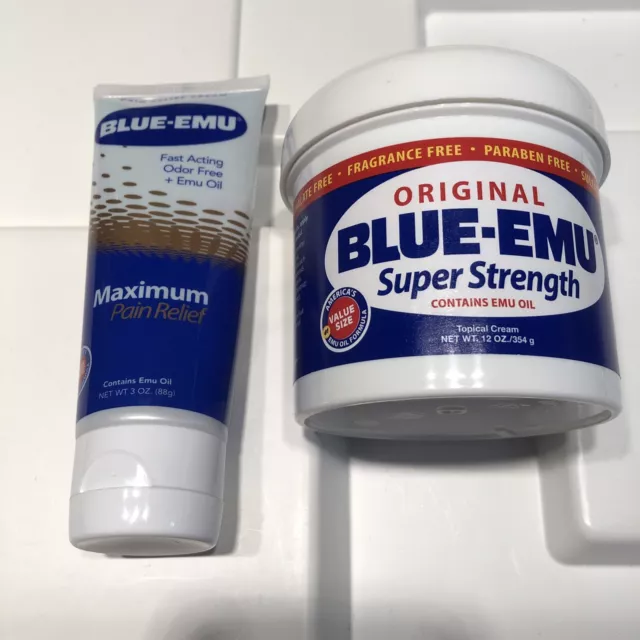 BLUE-EMU Oil Super Strength Topical Cream - 12oz & Maximum Pain Relief 3oz Tube!