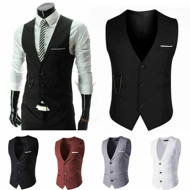 UK Mens Waistcoat Formal Business Suit Vest Wedding Party Fit Casual Coat Tops