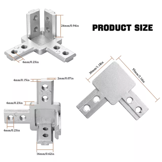 1/4x 3-Way End Corner Bracket Connector Aluminium for T Slot Extrusion Profile 3