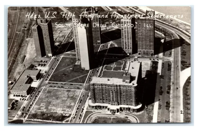 Postcard US Fifth Army & Apartment Skyscrapers, South Shore Chicago IL RPPC L50