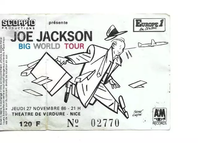 ticket billet stub used place concert JOE JACKSON 1986 NICE