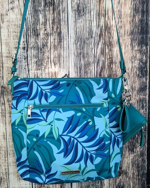 Samantha Brown To-Go Zip-Front Crossbody Tropical Leaves Organizer Travel Purse