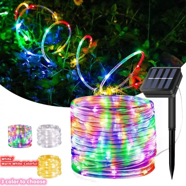 Solar Panel Powered 65.6ft 200LED White Rope String Fairy Lights Corded Outdoor