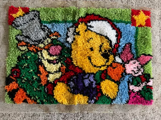 Winnie The Pooh Completed Latch Hook Rug or Wall Hanging Christmas Themed 20x30”