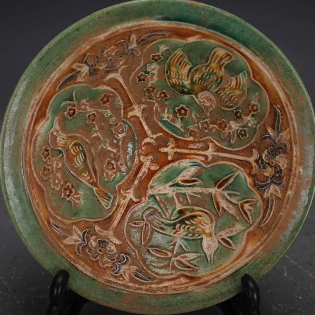 6“ China ancient Tang Tricolor manual carving Flowers and Birds Bamboo hat bowl