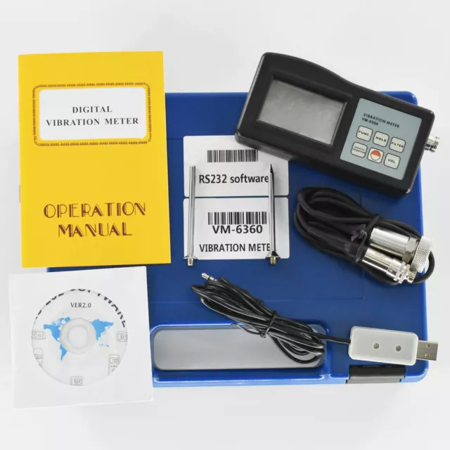 Digital Vibration Meter Tester Gauge with CD Software Cable VM-6360 Vibrometer