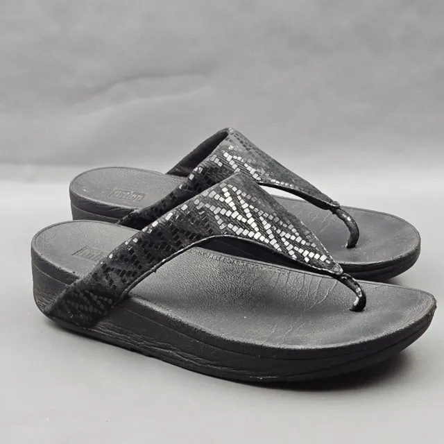 FitFlop Lottie Womens Sandals Size 8 Black Suede Slip On Thong Flip Flops
