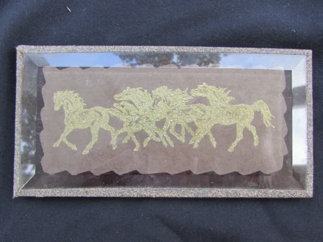 Small Red Stained Glass Panel With Gold Horse Design & Cork Border - Mint Cond.