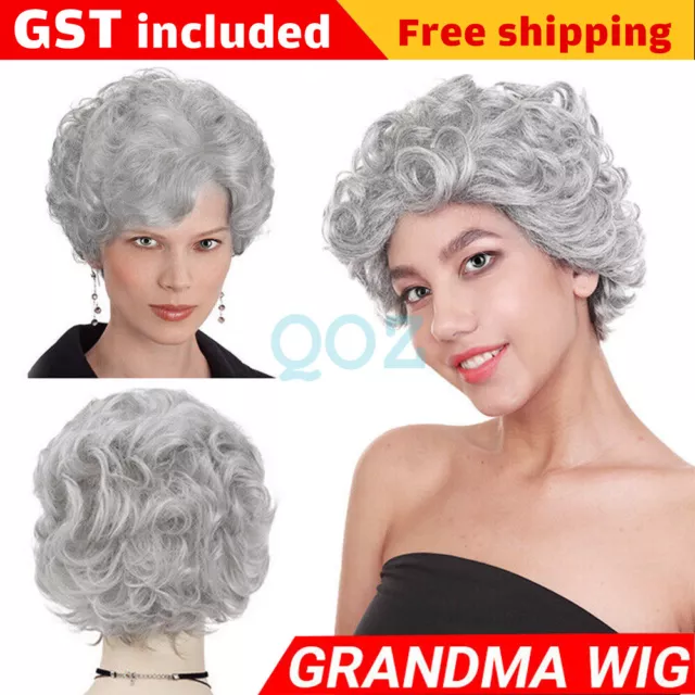 Grandmother Wig Grey Silver Curls Grandma Granny Old Lady Woman Costume Party AU