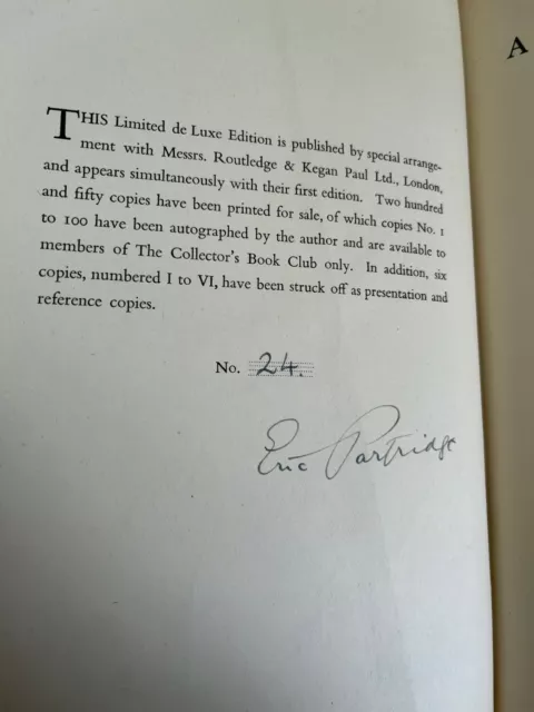 DICTIONARY of the UNDERWORLD ~ ERIC PARTRIDGE Ltd Edition SIGNED ~ 1950