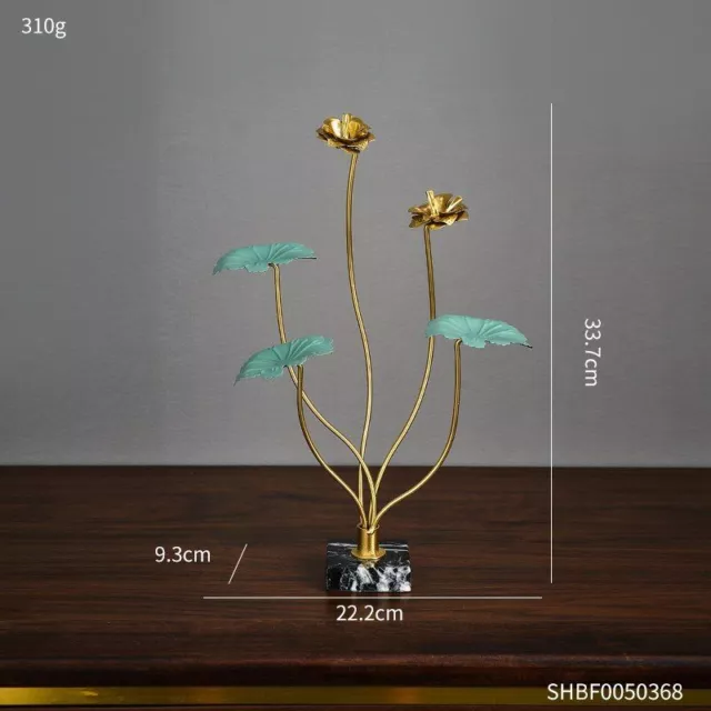 Metal Art Sculpture Flower Statue Rose Marble Stone Base Lotus Leaf Plant Décor