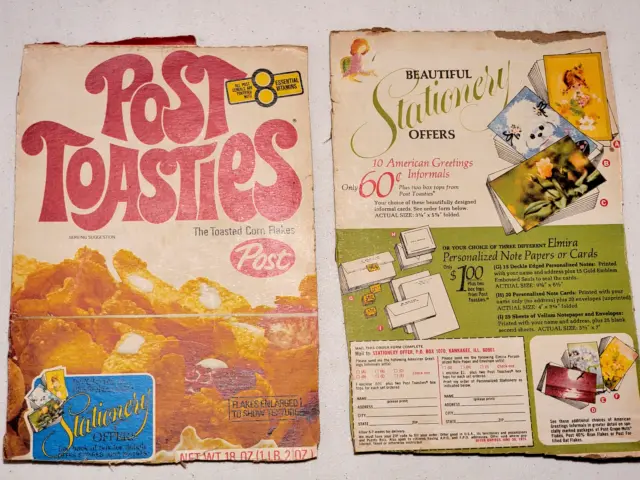Vintage 1975 Post Toasties Corn Flakes Cereal Box Front and Back Only