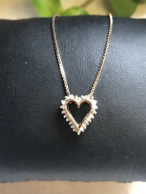 14k Over 925 Sterling Silver 1/10 CTTW Diamond Heart Pendant On Chain NIB