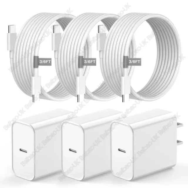 Paquete de 3 Nuevos Cubos Cargador Rápido 20W PD Cable USB C para iPhone 15 Pro Max Samsung S22