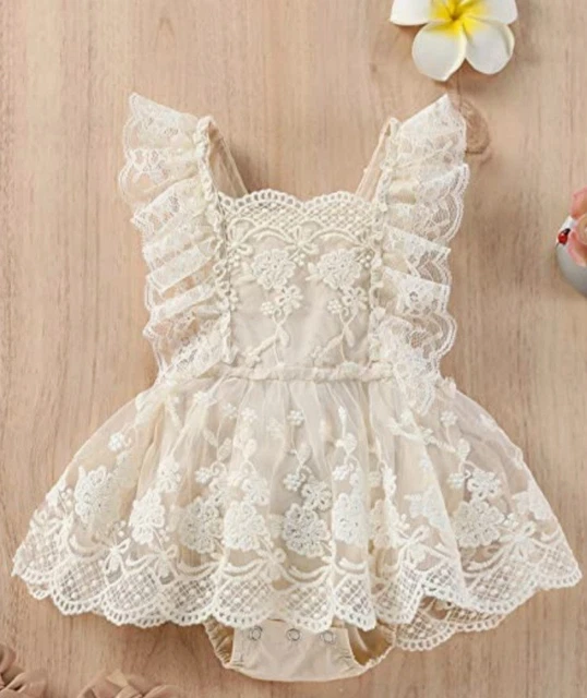 Baby Girl Beige Lace party Romper Dress