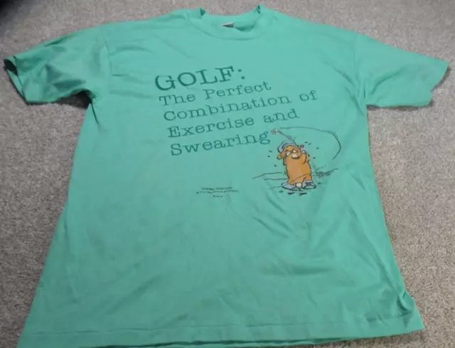 VTG Golf Funny Green T-Shirt 80s Size L Single Stitch Signal MEGA-TEE USA Stains