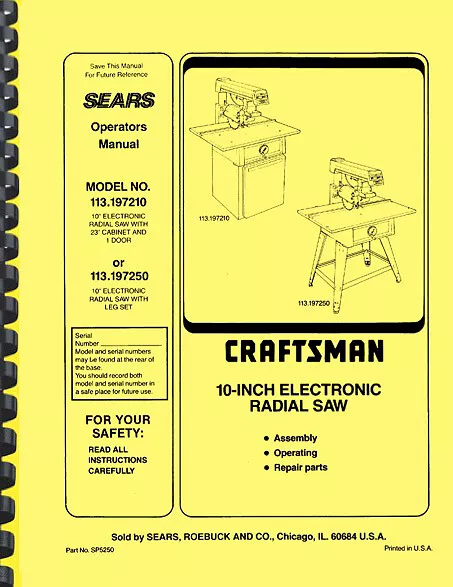 Sierra radial Sears Craftsman 113.197250 y 113.197210 manual del propietario