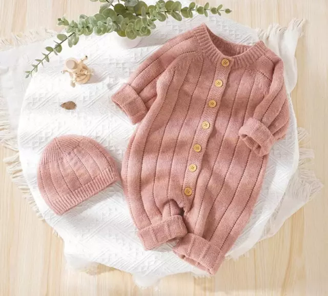 Newborn Jumpsuit Knitted Sweater Romper with Hat