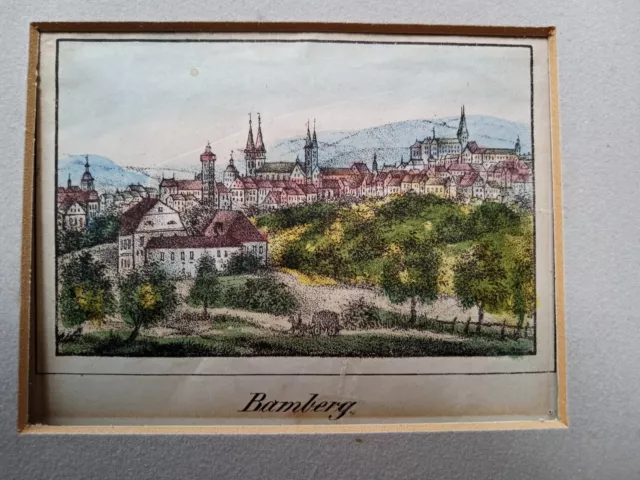 hübsche kleine Biedermeier Lithographie BAMBERG altkoloriert um 1820