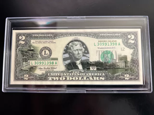 Rhode Island $2 Two Dollar Bill Color Overlay State Landmark Overprint 2003