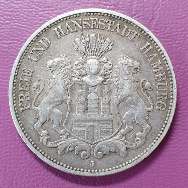 5 Mark Stück 1898 J Freie und Hansestadt Hamburg alte Kaiserreich Silber Münze