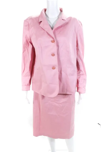 Escada Womens Three Button Notched Lapel Skirt Suit Pink Cotton Size IT 44