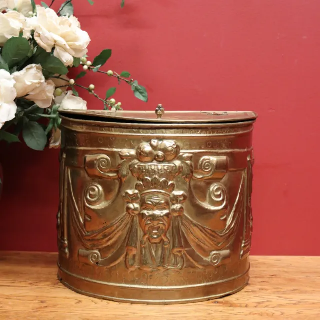 Antique French Brass Coal Scuttle, with Acorn Handles, Now Shoe Storage Box